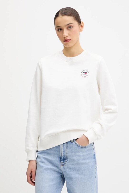 Памучен суичър Tommy Jeans памук бял DW0DW20639