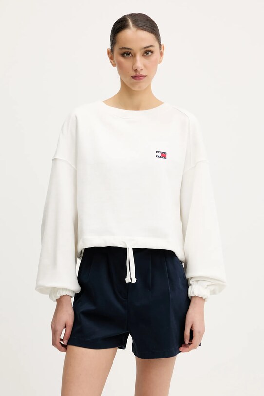 Памучен суичър Tommy Jeans памук бял DW0DW21344