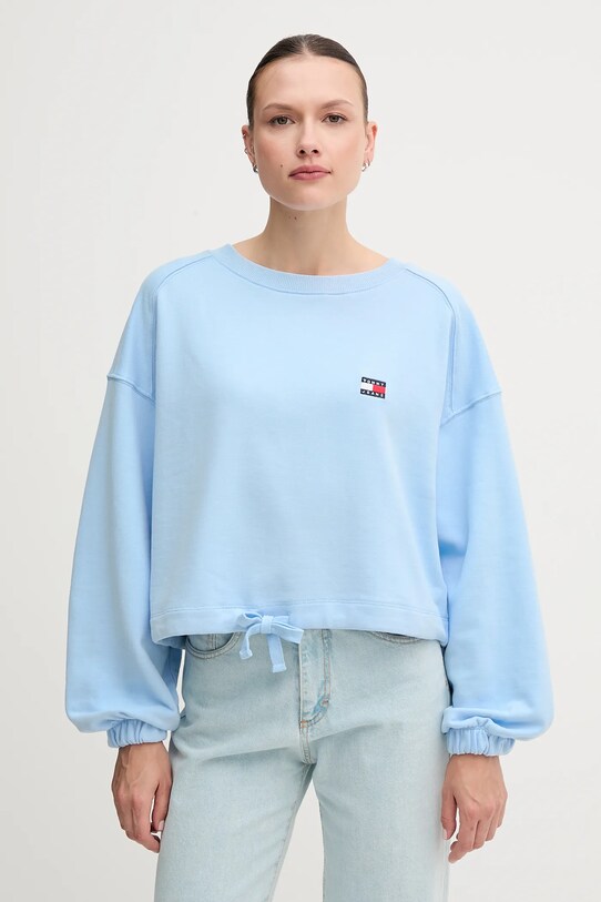Bombažen pulover Tommy Jeans Brez kapuce modra DW0DW21344