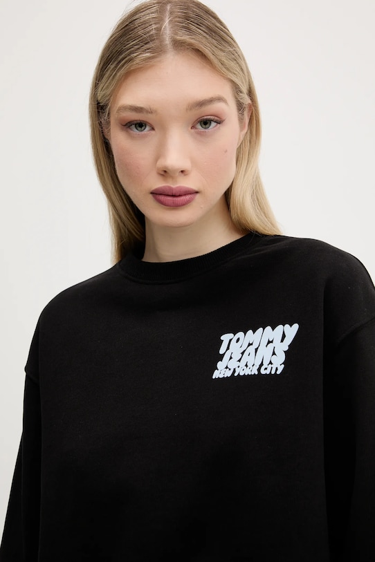 Bombažen pulover Tommy Jeans črna DW0DW21345