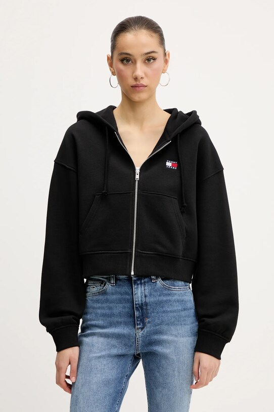 Памучен суичър Tommy Jeans памук черен DW0DW21355