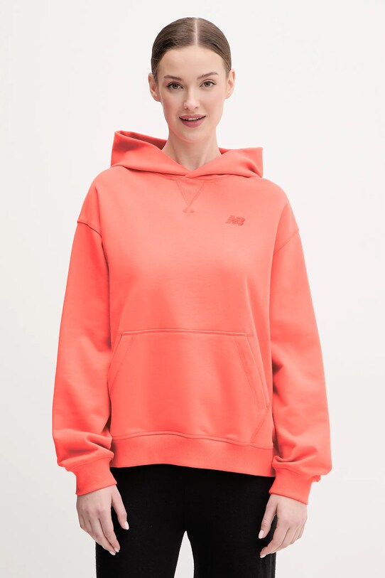 Памучен суичър New Balance памук оранжев WT41537DTR