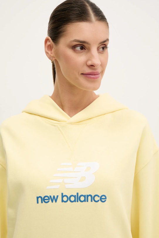Памучен суичър New Balance жълт WT51501PRC