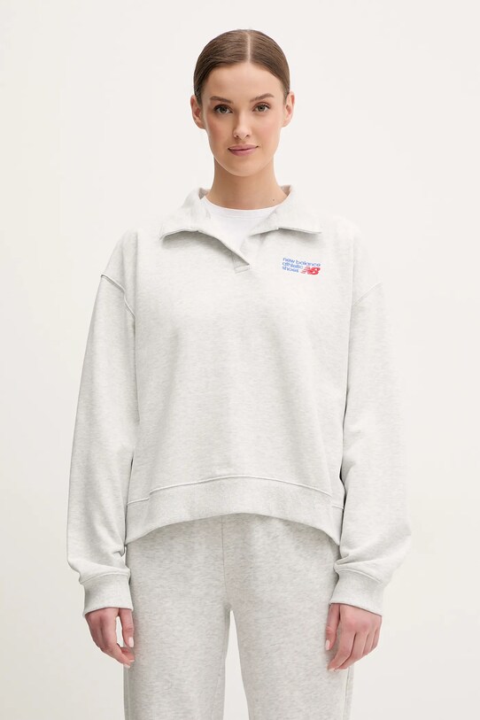 Памучен суичър New Balance меланж сив WT51513AHH