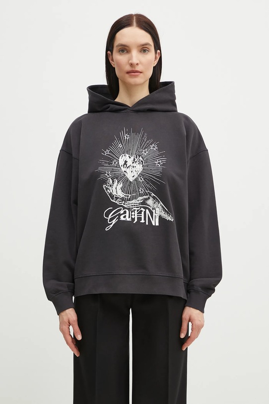 Бавовняна кофта GANNI Isoli Heart Oversized бавовна сірий T4082