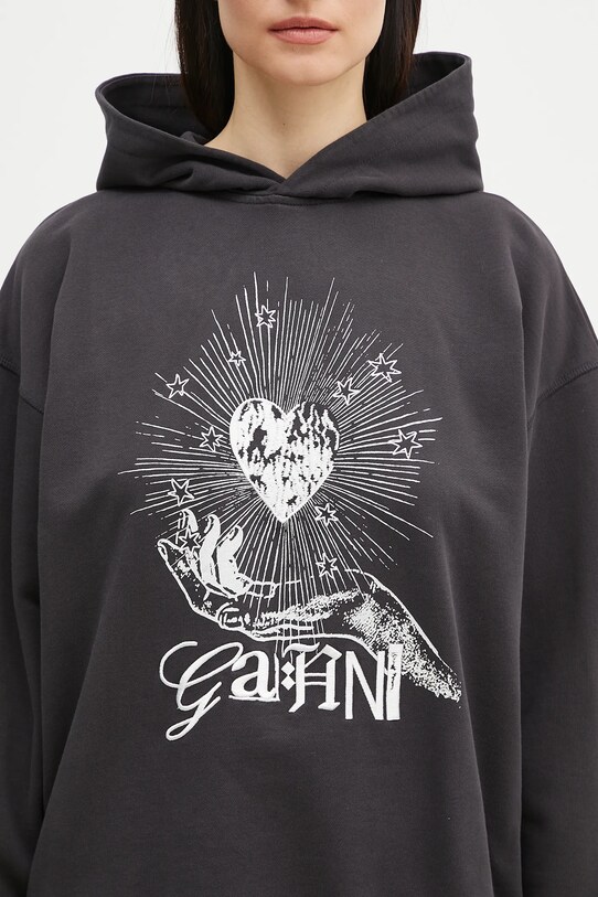 Бавовняна кофта GANNI Isoli Heart Oversized сірий T4082