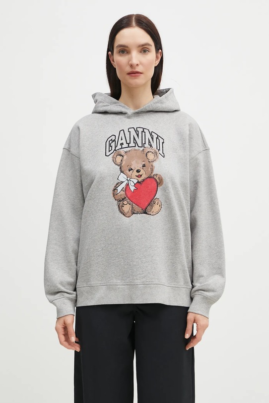 GANNI cotton sweatshirt Isoli Bear Oversized cotton gray T4162