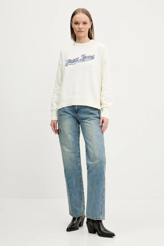 Guess Jeans pamut pulóver W5GR00.Z3HM1 bézs SS25