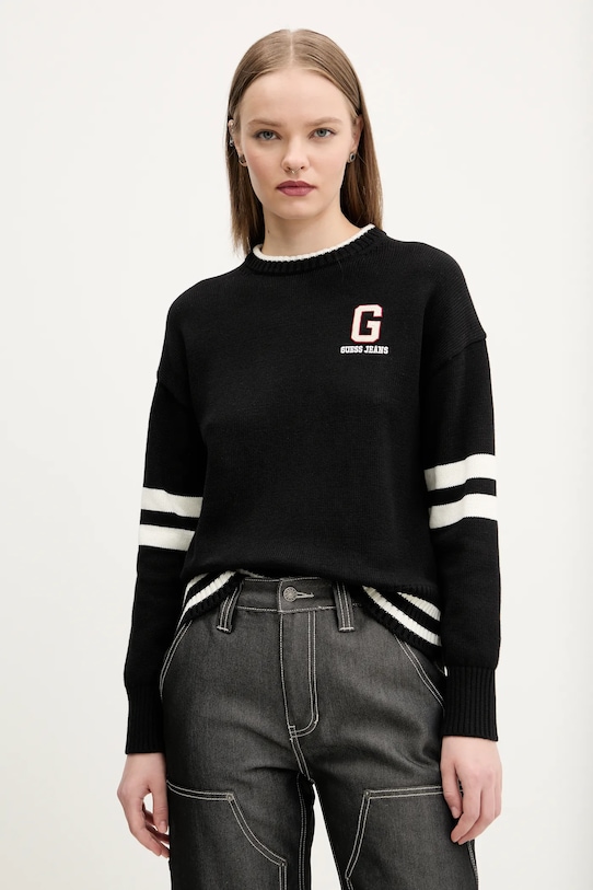 Guess Jeans sweter bawełniany aplikacja czarny W5GR01.Z3HM1