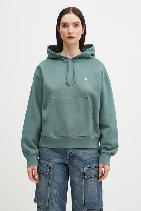 Памучен суичър Carhartt WIP Hooded Casey Sweatshirt изчистен зелен I032644.2NIXX