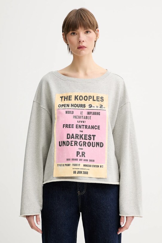 The Kooples pamut melegítőfelső pamut szürke FSWE30013K