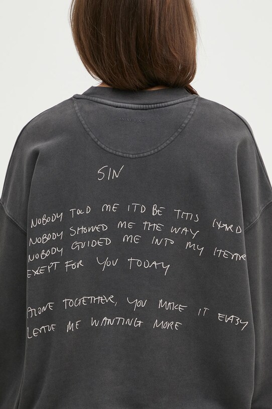 Хлопковая кофта Anine Bing Jaci Sweatshirt Lyrics серый A.08.10904