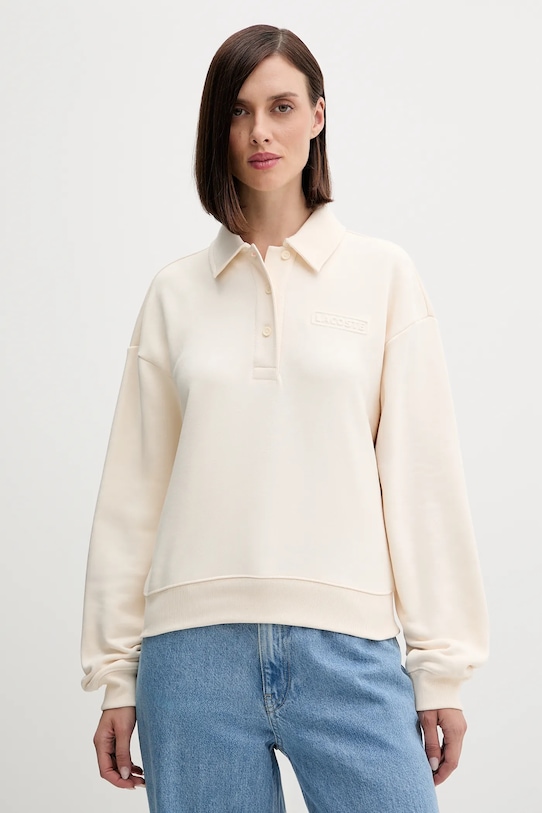 Lacoste hanorac de bumbac uni bej SF0351