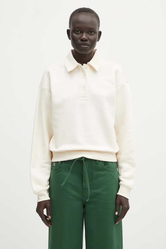 Памучен суичър Lacoste изчистен бежов SF0351