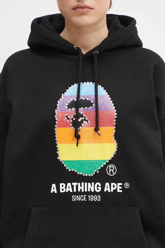 Хлопковая кофта A Bathing Ape Crystal Ape Head Oversized Pullover чёрный 1L30214003