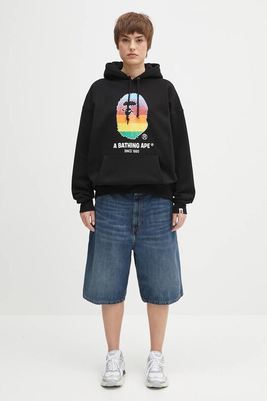 Хлопковая кофта A Bathing Ape Crystal Ape Head Oversized Pullover 1L30214003 чёрный