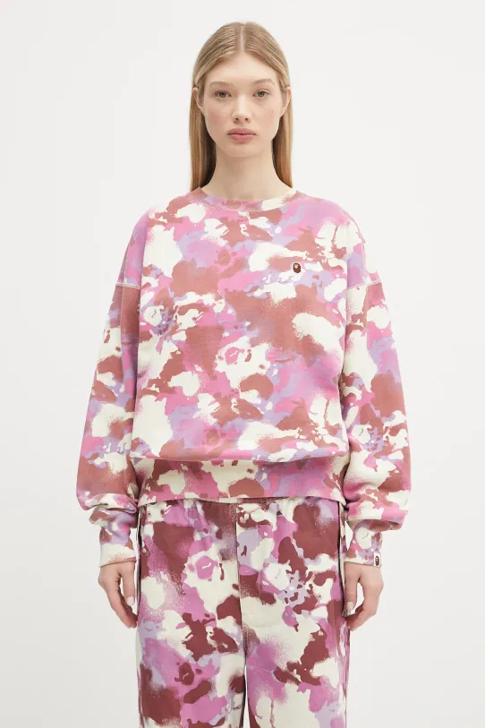 A Bathing Ape bluza bawełniana Map Camo Crewneck wzorzyste różowy 1L30213001