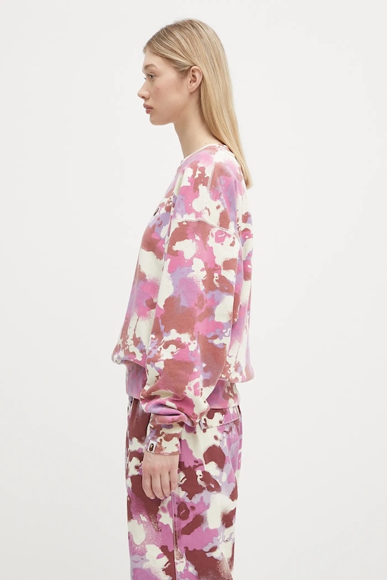 A Bathing Ape bluza bawełniana Map Camo Crewneck 1L30213001 różowy SS25