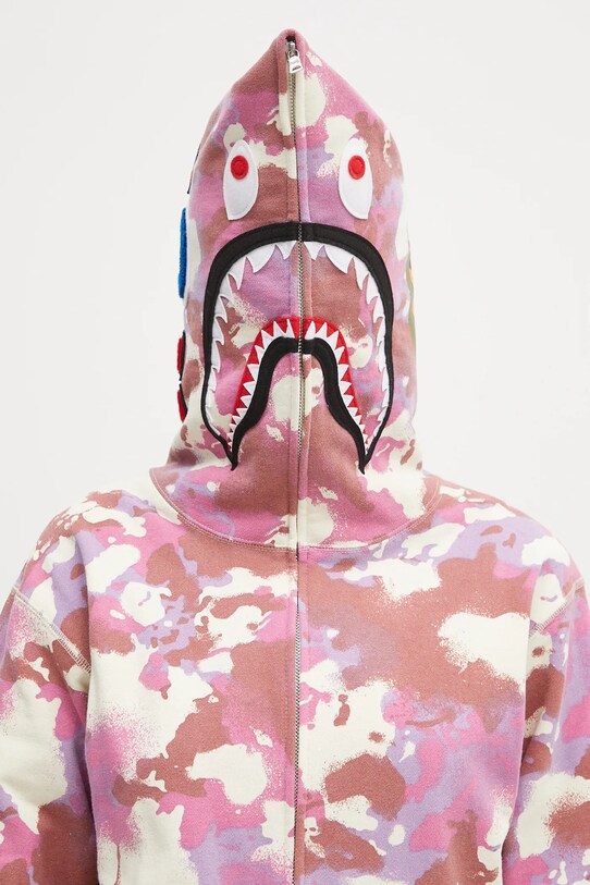 A Bathing Ape cotton sweatshirt Map Camo Shark Full Zip pink 1L30215001