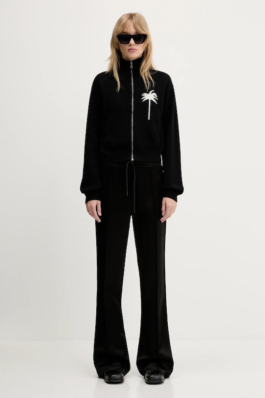 Palm Angels cardigan con aggiunta di lana Palms Knit Track PWHA061S25KNI0011003 nero