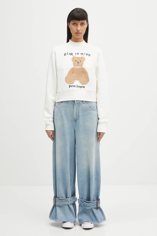 Palm Angels cotton sweatshirt Bear In Mind Crew PWBA016S25FLE0030360 white