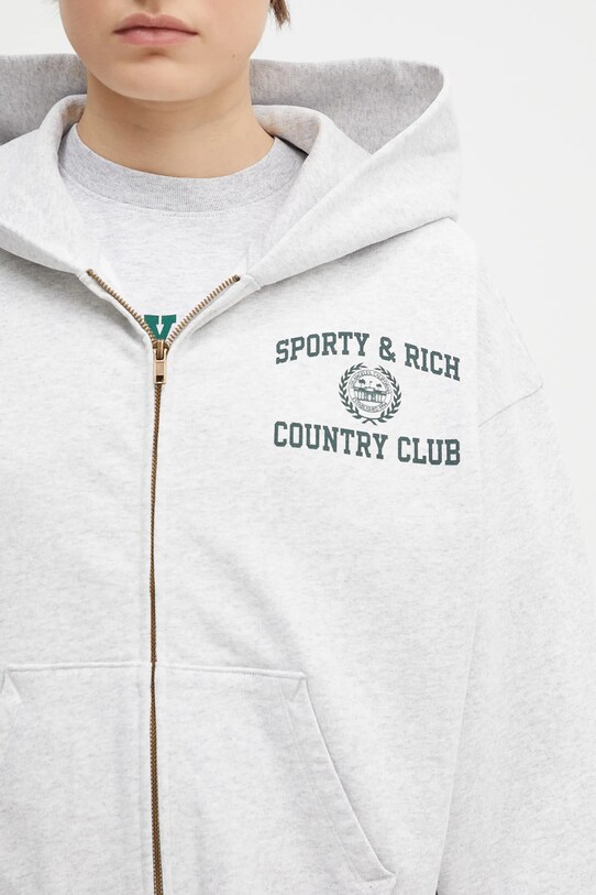 Памучен суичър Sporty & Rich Varsity Crest Cropped Zip сив ST068606218GY03