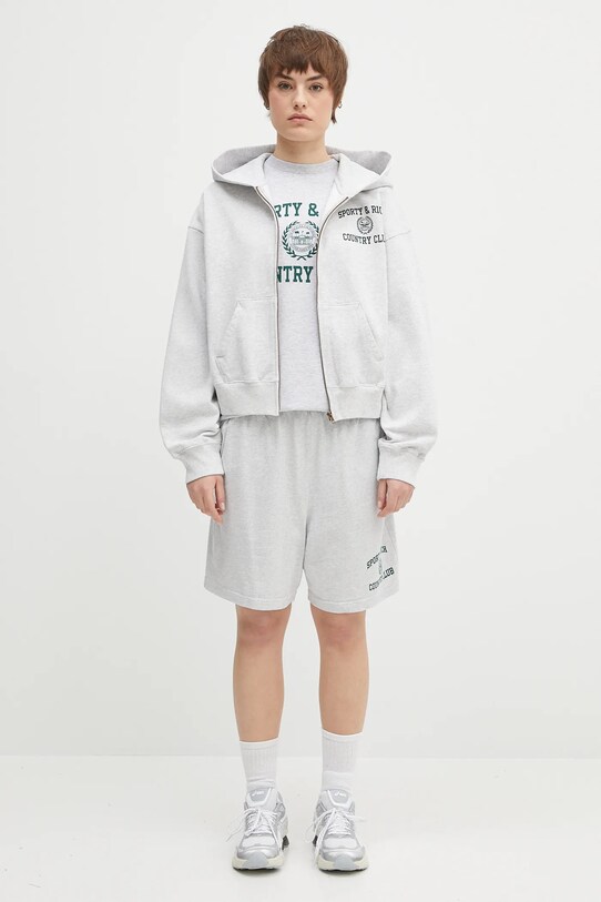 Памучен суичър Sporty & Rich Varsity Crest Cropped Zip ST068606218GY03 сив