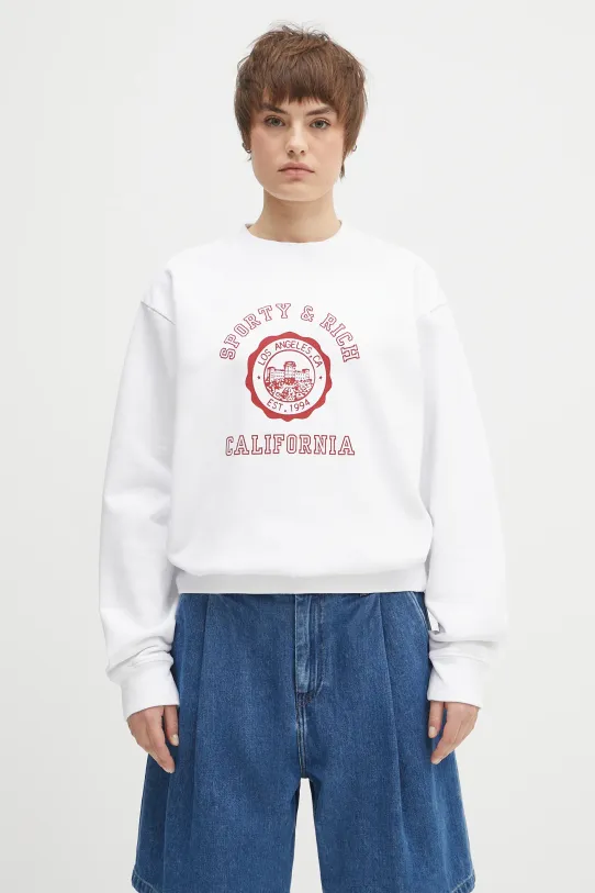 Sporty & Rich felpa in cotone California Emblem Crewneck sovrastampa bianco ST071606508WH01