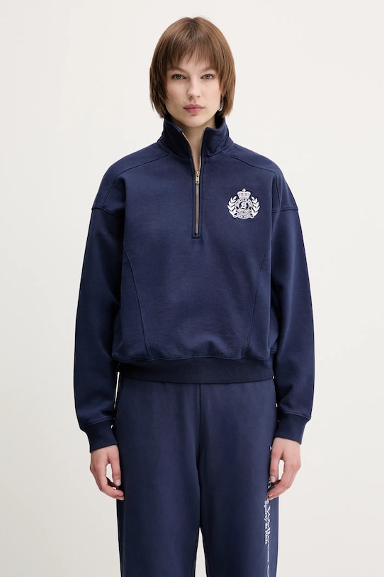 Sporty & Rich cotton sweatshirt H&W Crest Embroidered Quarter Zip cotton navy ST073612241BL106