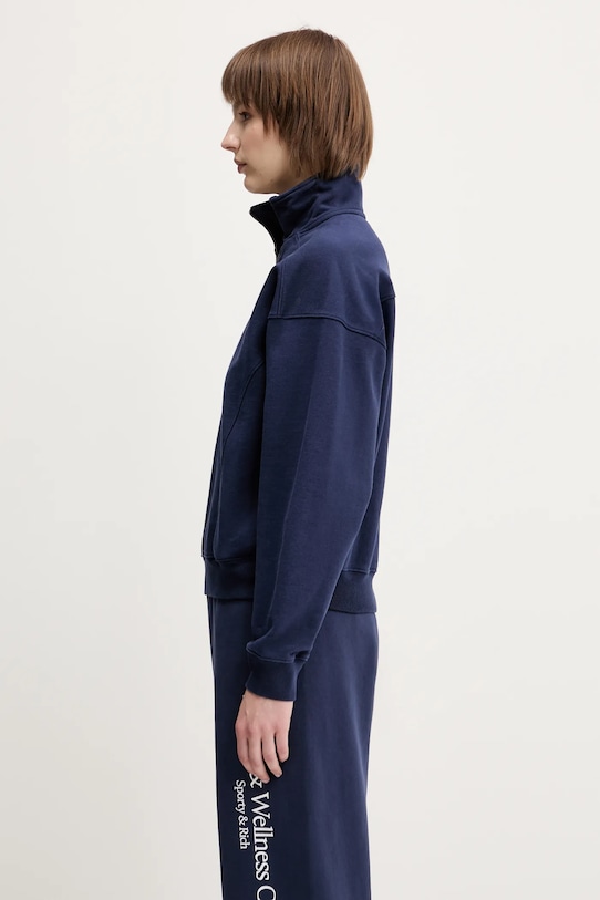 Sporty & Rich cotton sweatshirt H&W Crest Embroidered Quarter Zip ST073612241BL106 navy SS25