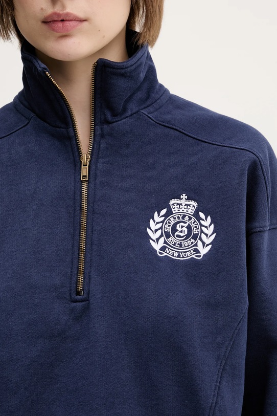 Sporty & Rich cotton sweatshirt H&W Crest Embroidered Quarter Zip navy ST073612241BL106