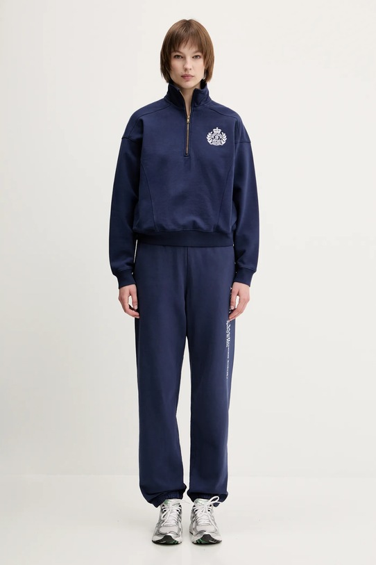 Sporty & Rich cotton sweatshirt H&W Crest Embroidered Quarter Zip ST073612241BL106 navy