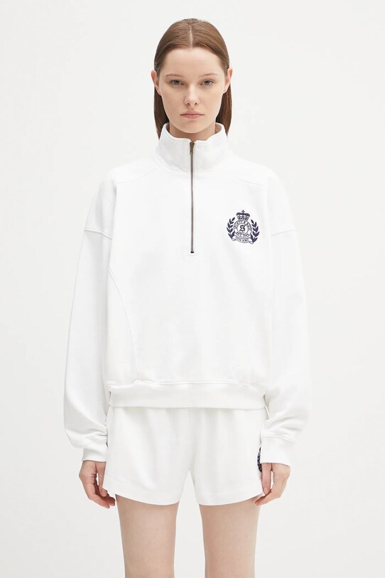 Sporty & Rich cotton sweatshirt H&W Crest Embroidered Quarter Zip applique white ST073620241WH01