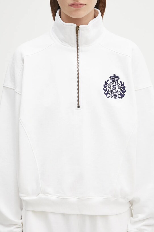 Sporty & Rich cotton sweatshirt H&W Crest Embroidered Quarter Zip white ST073620241WH01