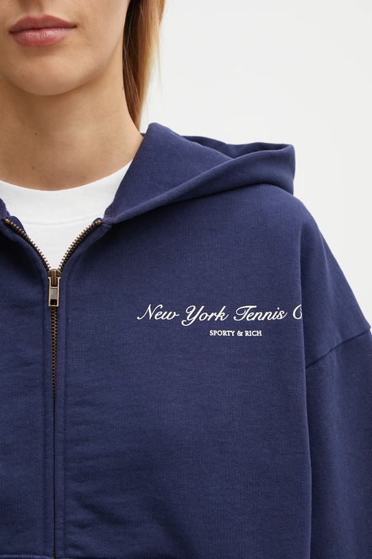 Sporty & Rich bluza bawełniana Ny Tennis Club Cropped Zip granatowy ST068621402BL106
