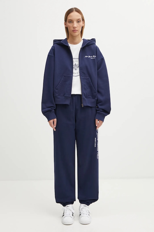 Sporty & Rich bluza bawełniana Ny Tennis Club Cropped Zip ST068621402BL106 granatowy