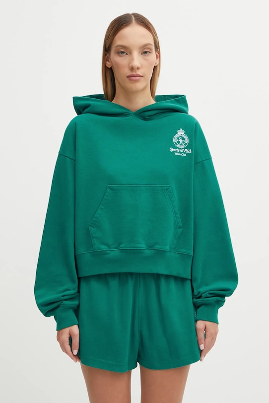 Βαμβακερή μπλούζα Sporty & Rich Crown Tennis Embroidered Cropped απλικέ πράσινο ST074621426GR03