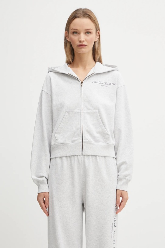 Хлопковая кофта Sporty & Rich Ny Health Club Cropped Zip печать серый ST068602043GY03