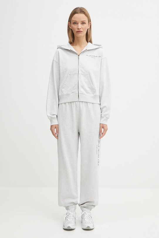 Хлопковая кофта Sporty & Rich Ny Health Club Cropped Zip ST068602043GY03 серый