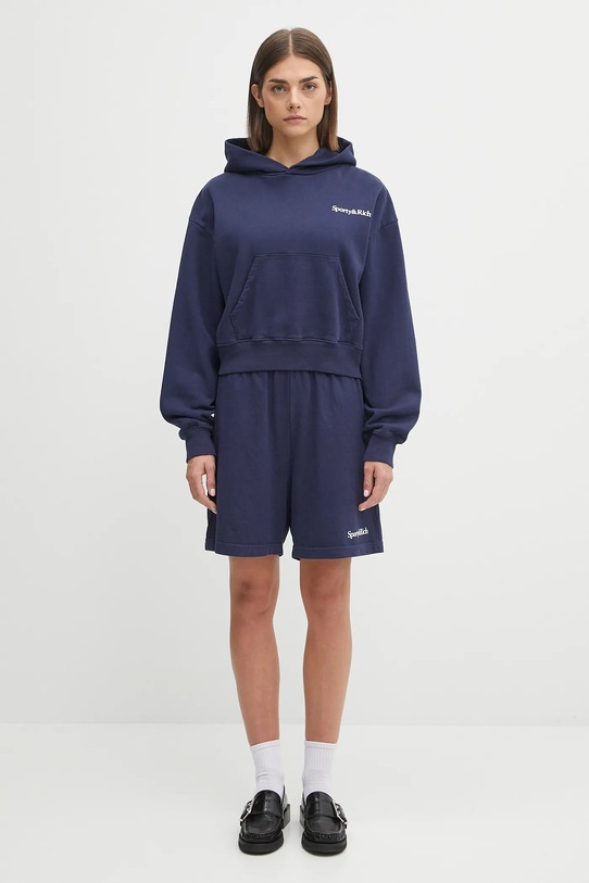 Хлопковая кофта Sporty & Rich Health Is Wealth Cropped ST074602006BL106 тёмно-синий