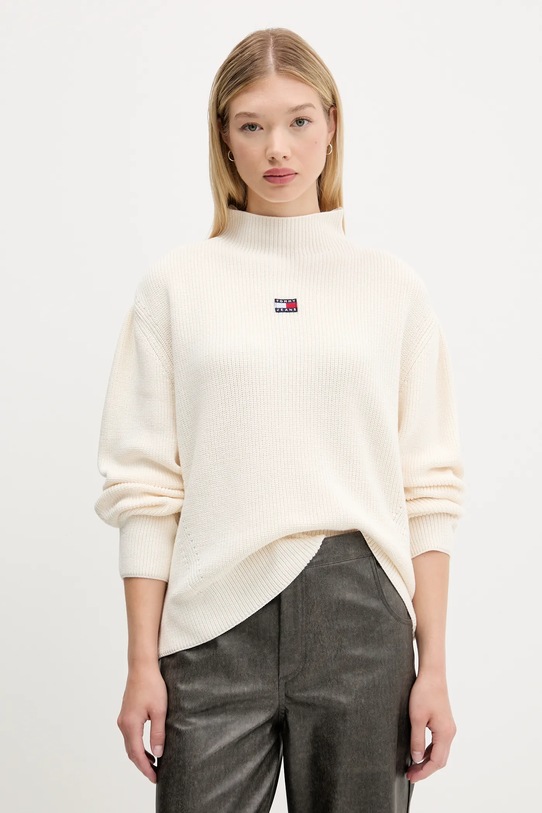 Памучен пуловер Tommy Jeans памук бежов DW0DW21676