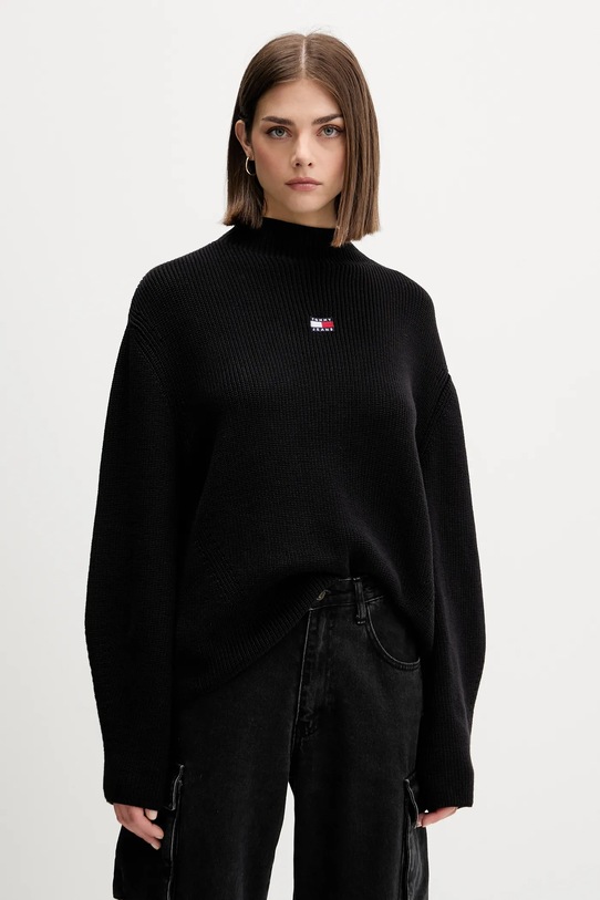 Памучен пуловер Tommy Jeans памук черен DW0DW21676