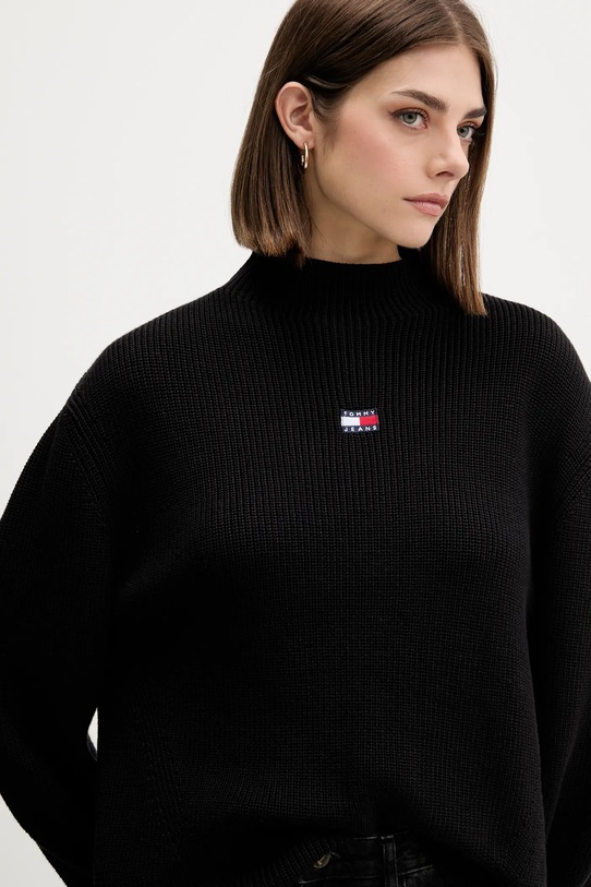 Βαμβακερό πουλόβερ Tommy Jeans μαύρο DW0DW21676