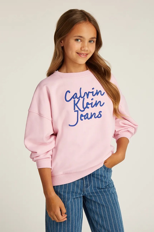 Dětská mikina Calvin Klein Jeans bez kapuce růžová IG0IG02760.PPYA