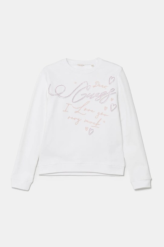 Παιδική βαμβακερή μπλούζα Guess χωρίς κουκούλα λευκό J5RQ05.KAD74.PPYA