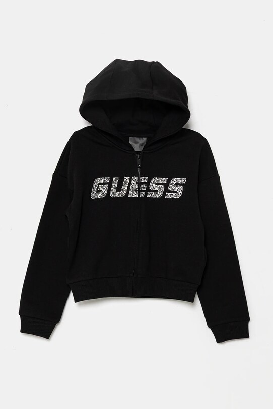 Παιδική βαμβακερή μπλούζα Guess με κουκούλα μαύρο J5GQ07.KCRP0.PPYA