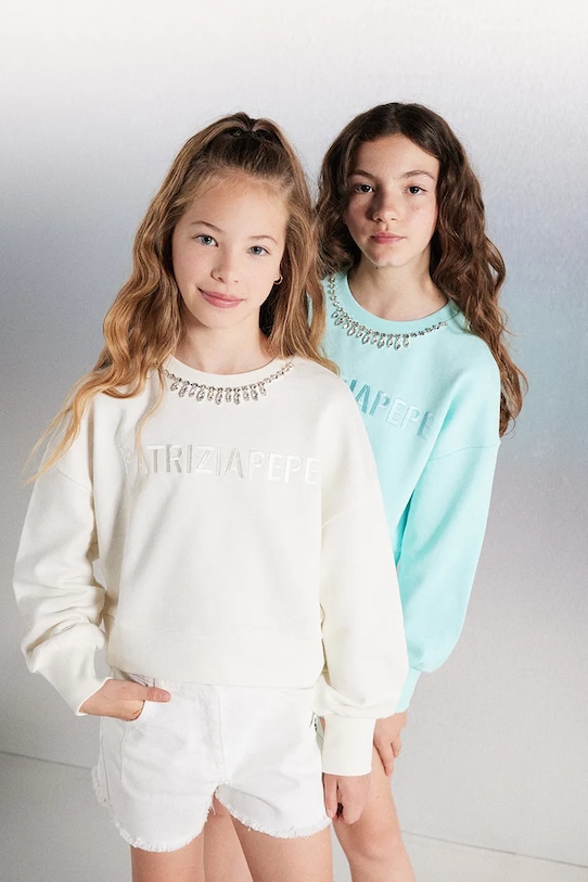 Patrizia Pepe hanorac de bumbac pentru copii W146 print alb 7M0883