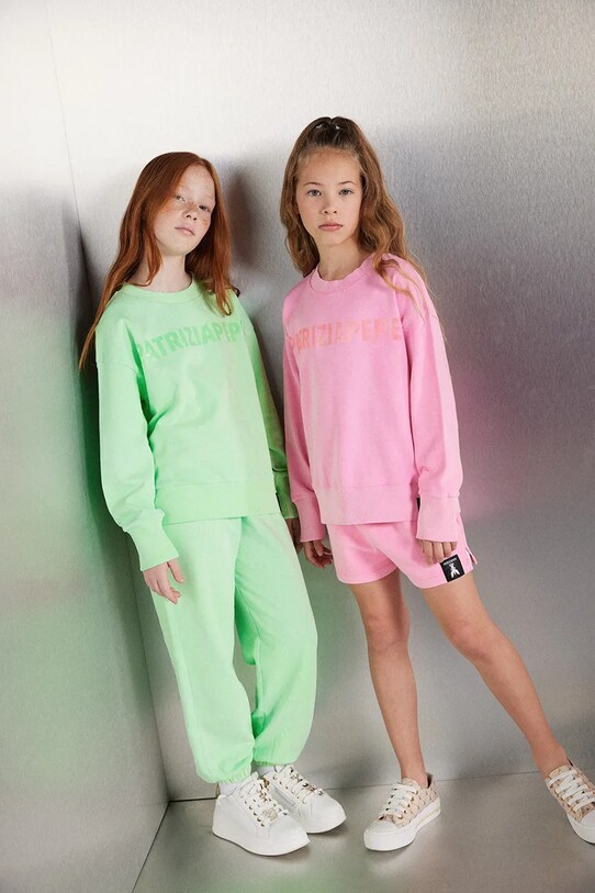 Παιδική βαμβακερή μπλούζα Patrizia Pepe G604 χωρίς κουκούλα πράσινο 7M0899