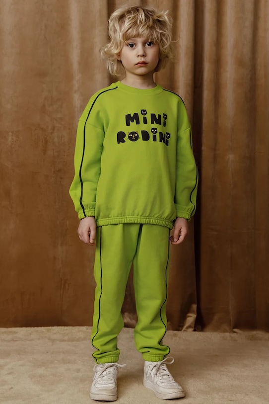 Detská bavlnená mikina Mini Rodini Mini Rodini Cats bavlna zelená 2512010575