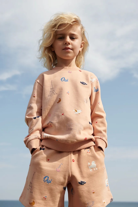 Liewood bluza bawełniana dziecięca Thora Printed Sweatshirt wzorzyste pomarańczowy LW19862